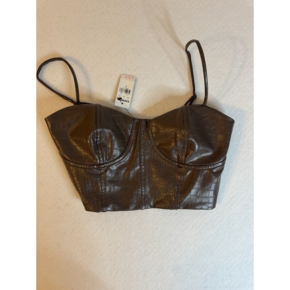 Express Crop Top In Brown Croc Faux Leather/size Small